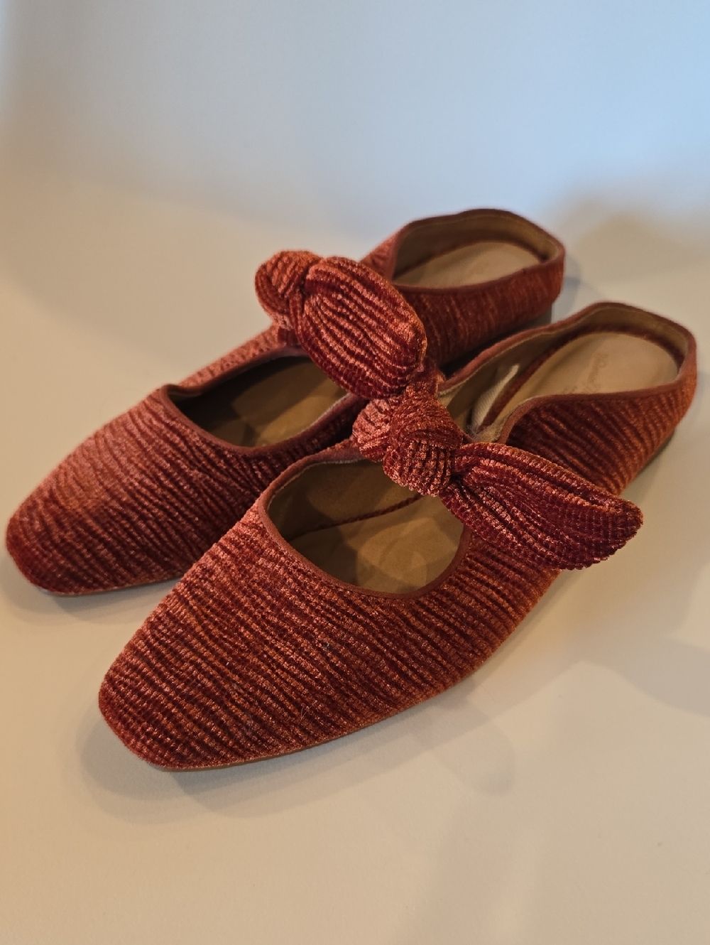 Universal Thread Angelica Mules Rust Orange Velvet Fabric Knot Bow Flats shoes - Picture 10 of 10